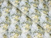 WHITE YELLOW GREEN FLORAL PRINTED PREMIUM MIX COTTON SHIRT FABRIC.